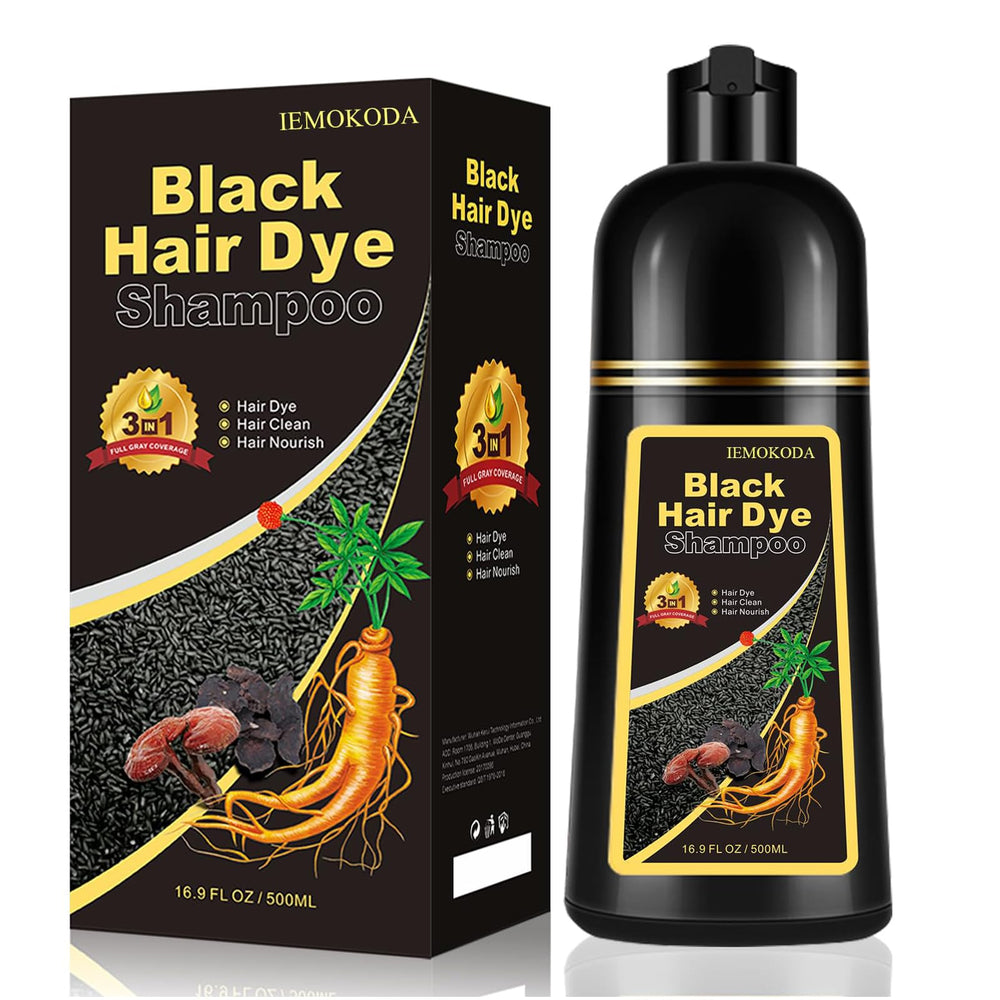 iemokoda Shampoing-teinture noir instantané 3-en-1, couverture gris 100% pour tous les types de cheveux.