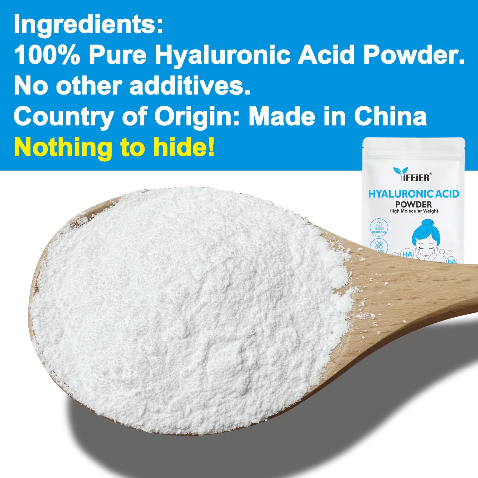 iFEiER Dose-poudre hyaluronique pour sérum maison, facile et rapide.