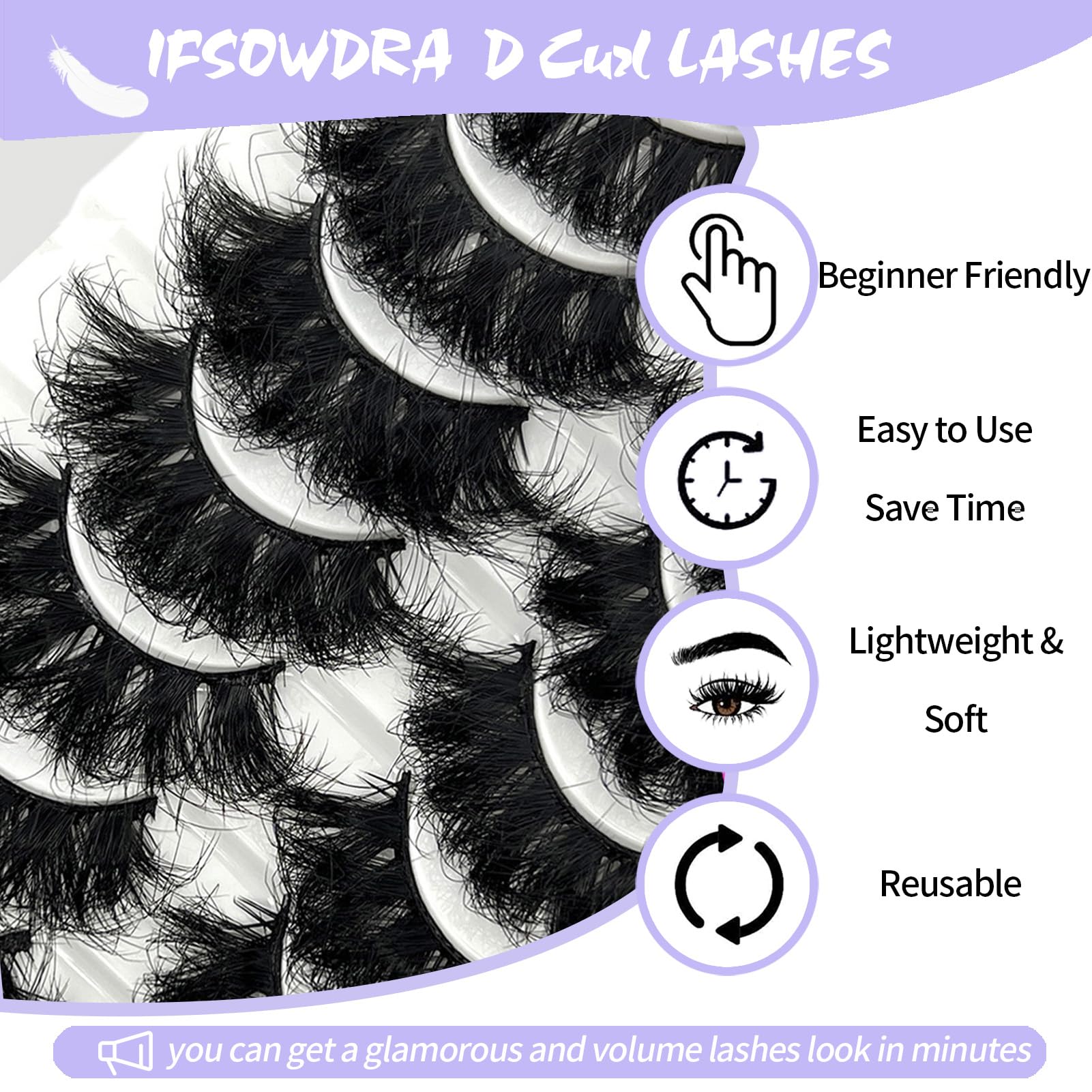 Cils IFSOWDRA vison 8D duveteux 25 mm pour effet dramatique