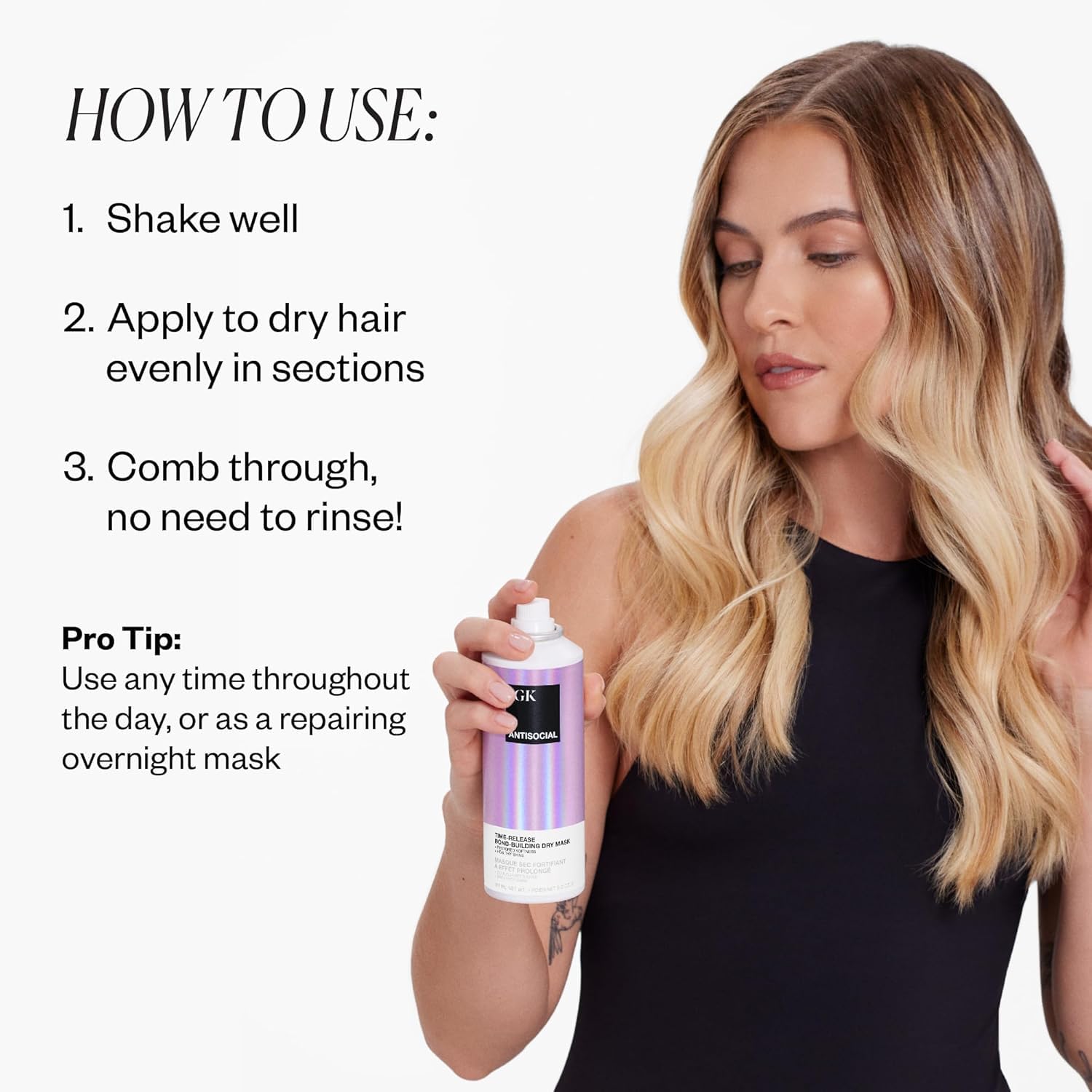 Overnight use of IGK Antisocial mask on dry hair for continuous conditioning