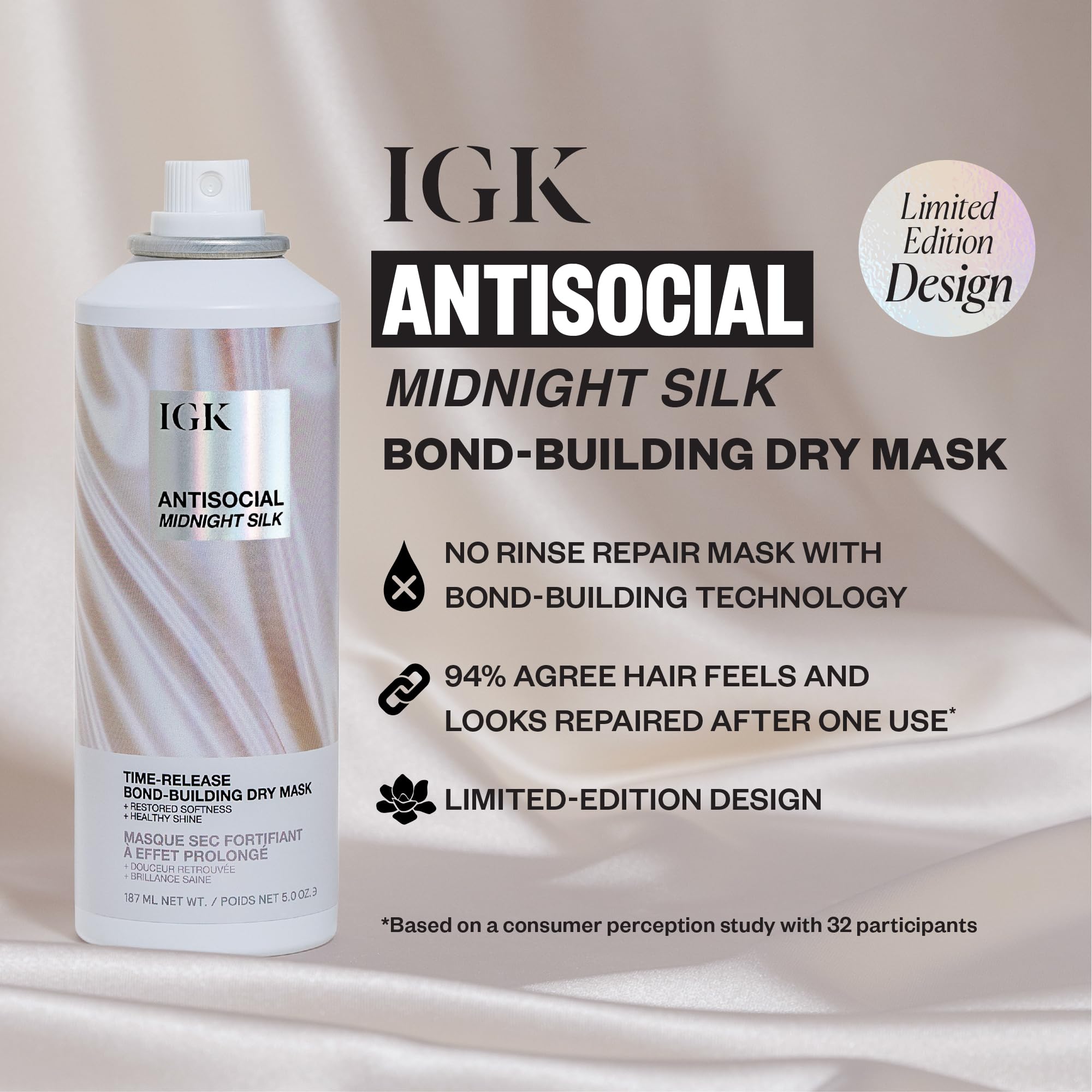 Texture crème légère IGK Antisocial qui lisse et facilite le coiffage.