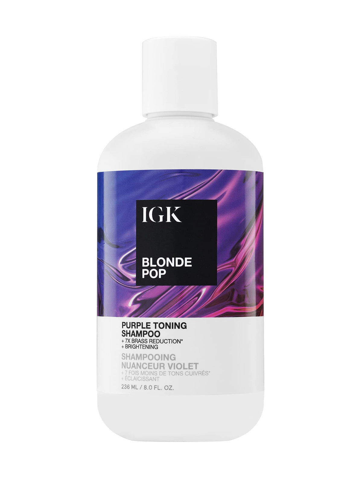 IGK Blonde Pop Shampoo – bouteille violet, neutralise le jaunissement et révèle les reflets blond