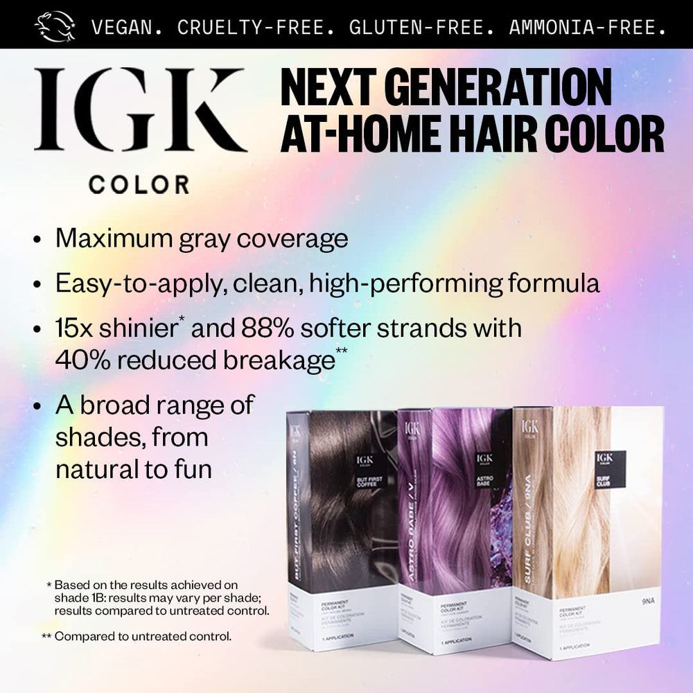 Cheveux brillants et doux après coloration IGK.