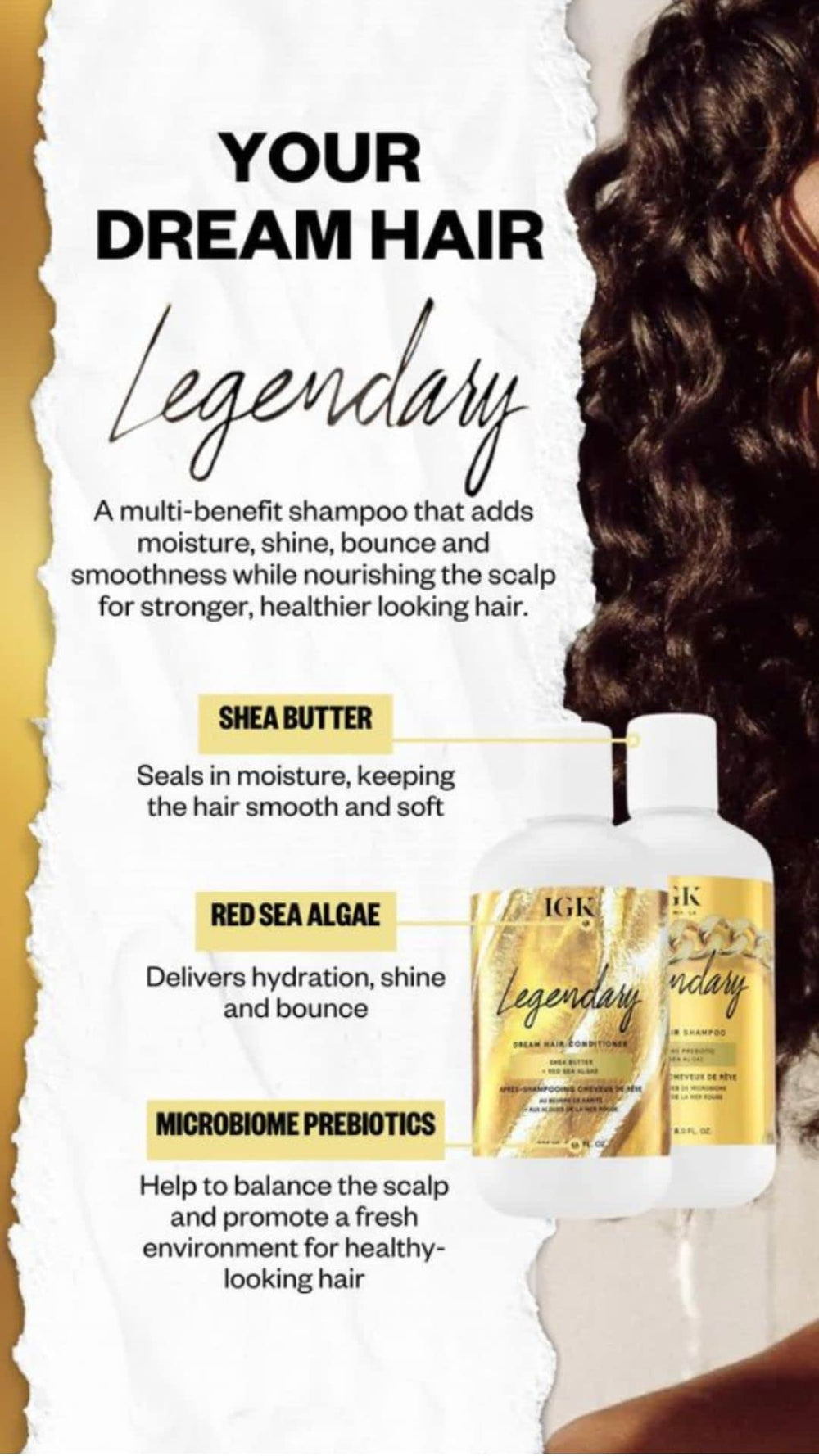 Mousse généreuse du shampooing IGK Cheveux de Rêve enveloppant les cheveux