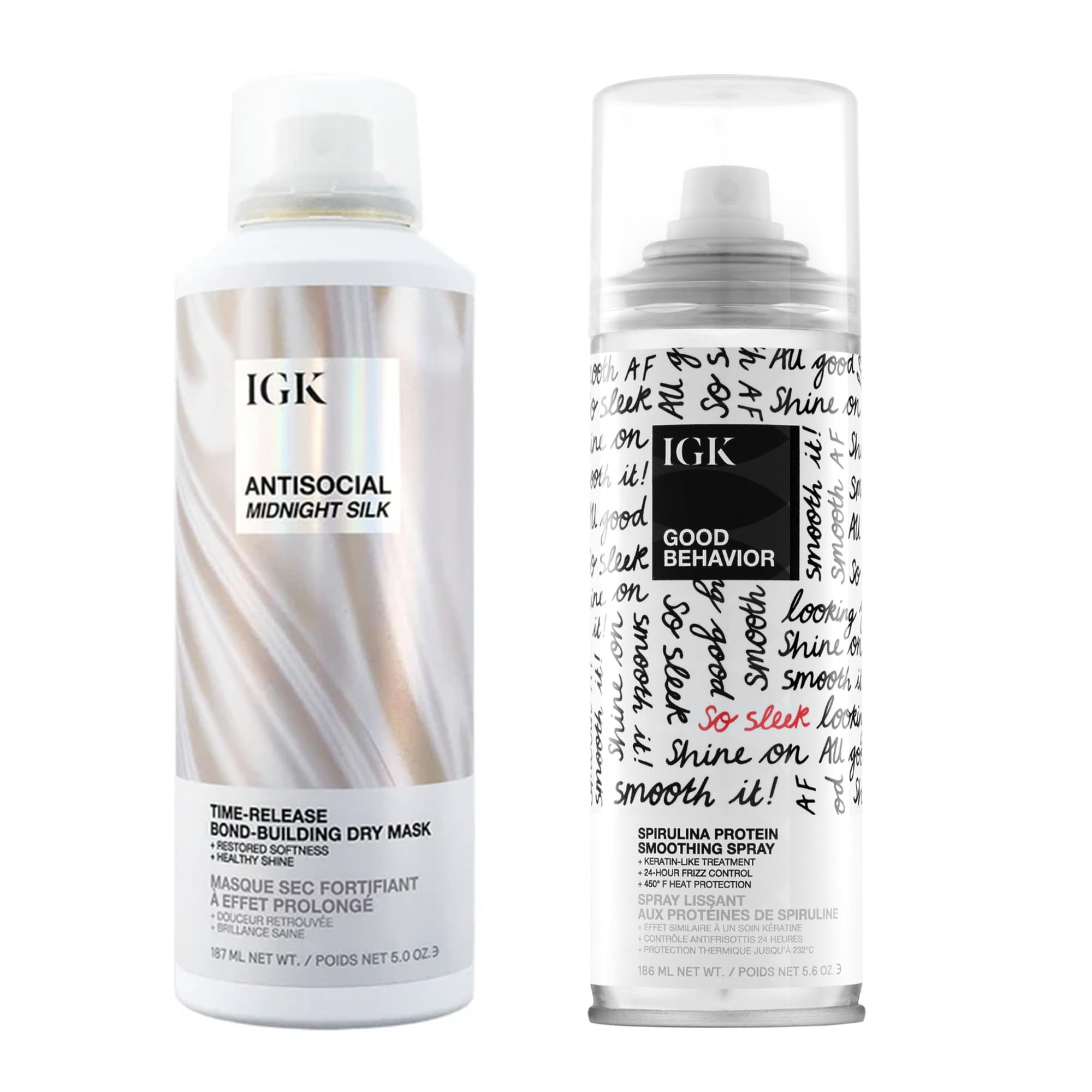 Coffret IGK soins cheveux, duo nourrissant et lissant.