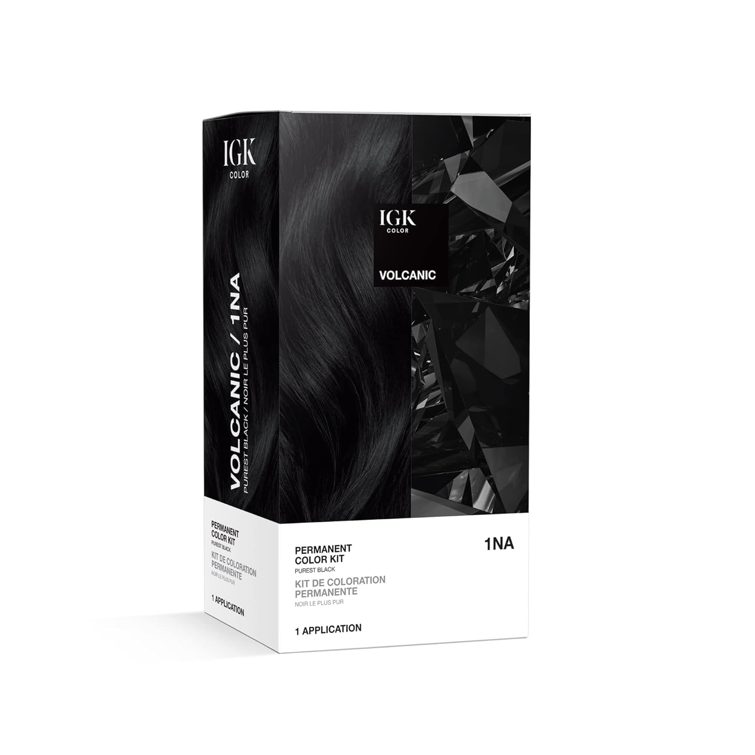 IGK Coloration Permanente 1NA Volcanic – bouteille prête pour une couleur durable.