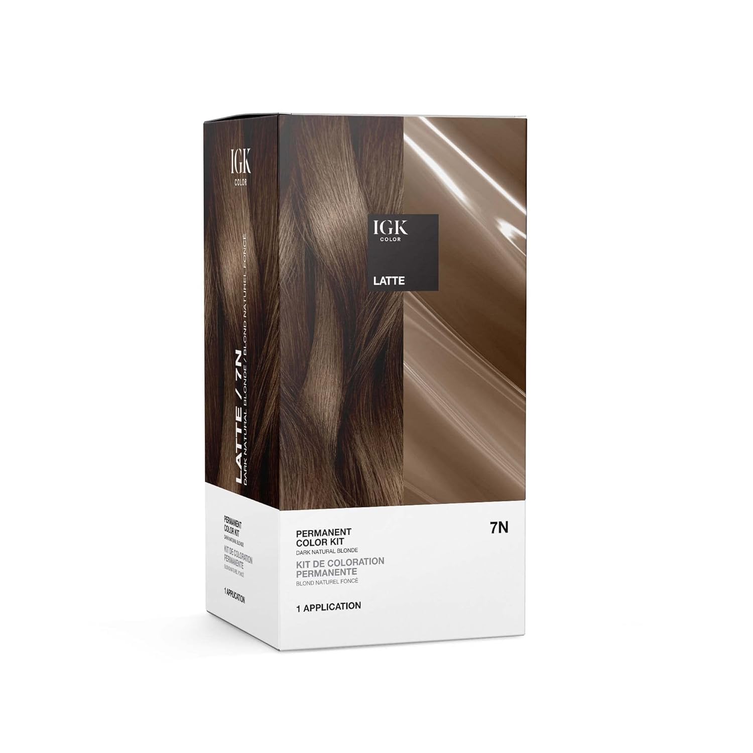 IGK Coloration Permanente Latte 7N: boîte prête à l'emploi pour démarrer la coloration.