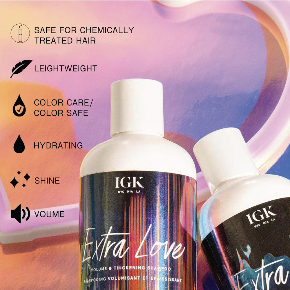 IGK Extra Love Cheveux-Volume – volume immédiat et énergie dès le lavage.