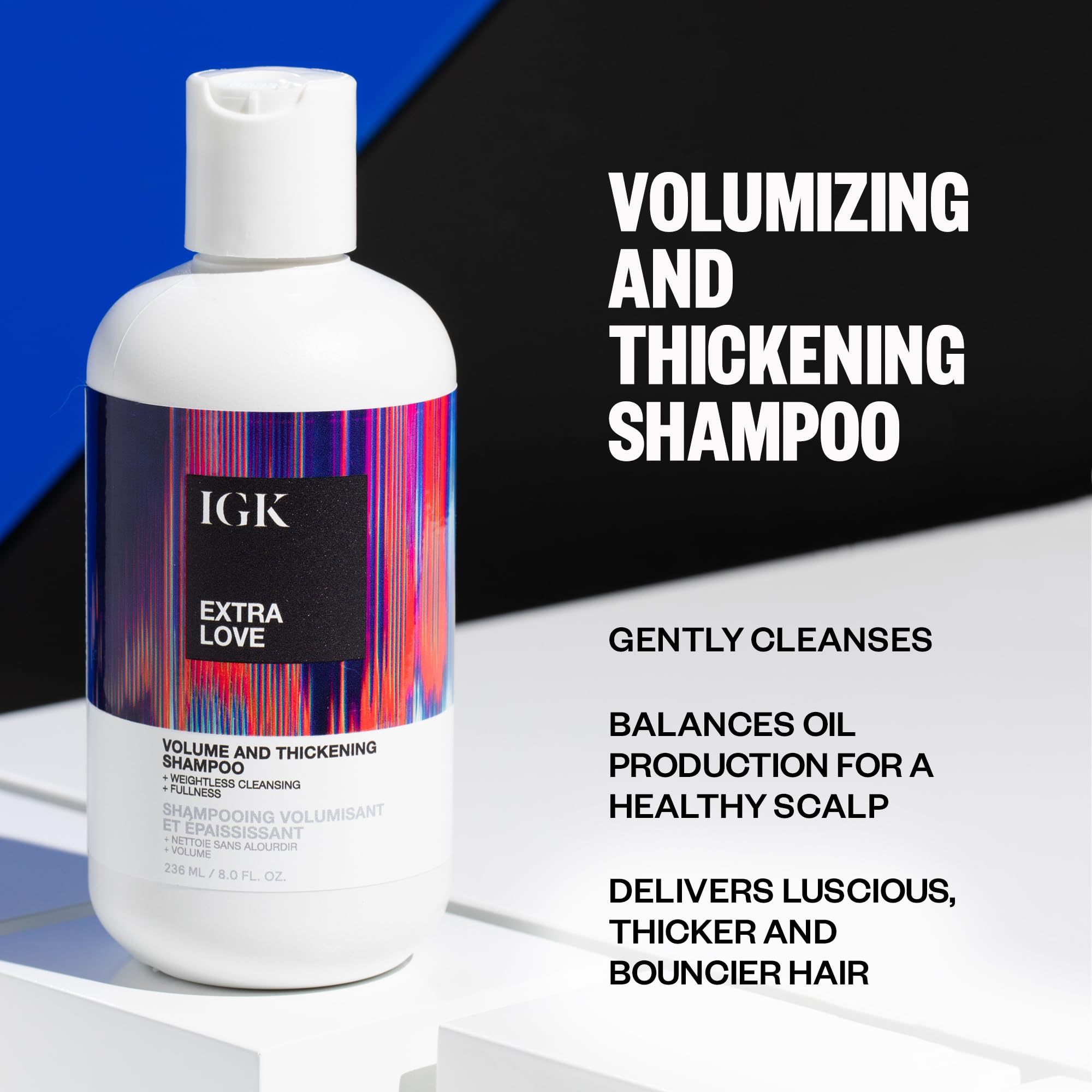 IGK Extra Love Shampoing mousse crèmeuse prête à densifier les cheveux.
