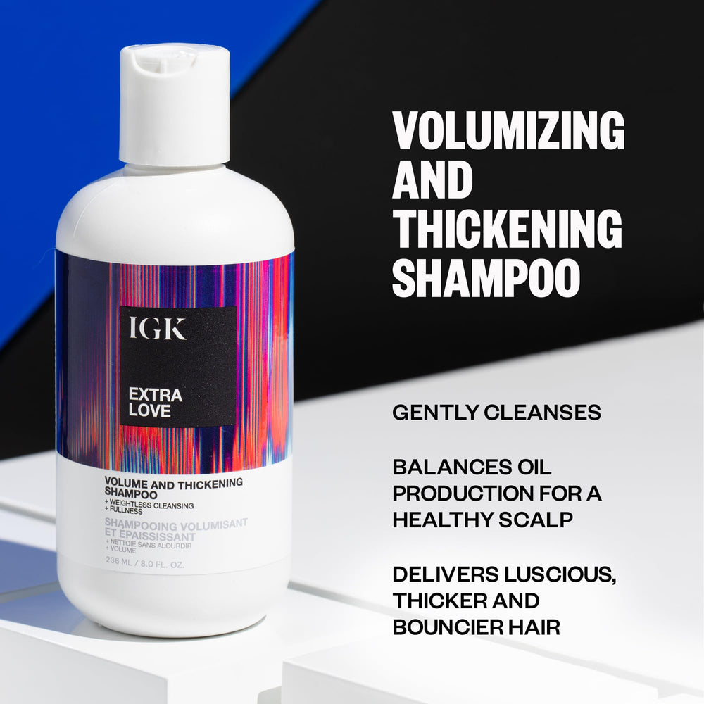 IGK Extra Love Shampoing mousse crèmeuse prête à densifier les cheveux.