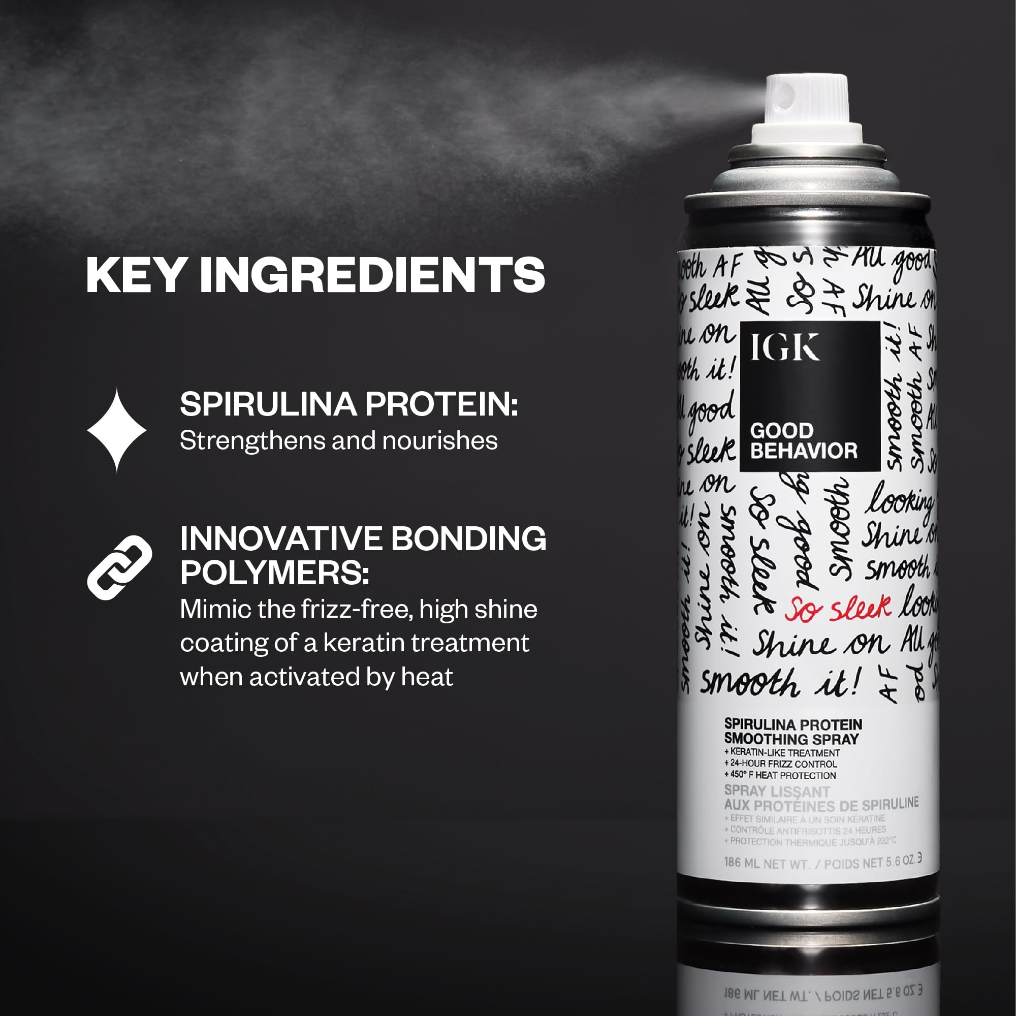 IGK Good Behavior, spiruline-protéines, cheveux nourris et renforcés.
