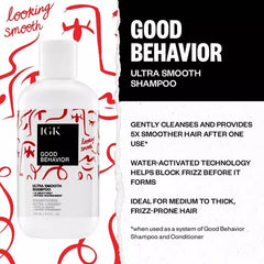 IGK Good Behavior Shampoing montrant mélange de 7 huiles végétales nourrissantes.