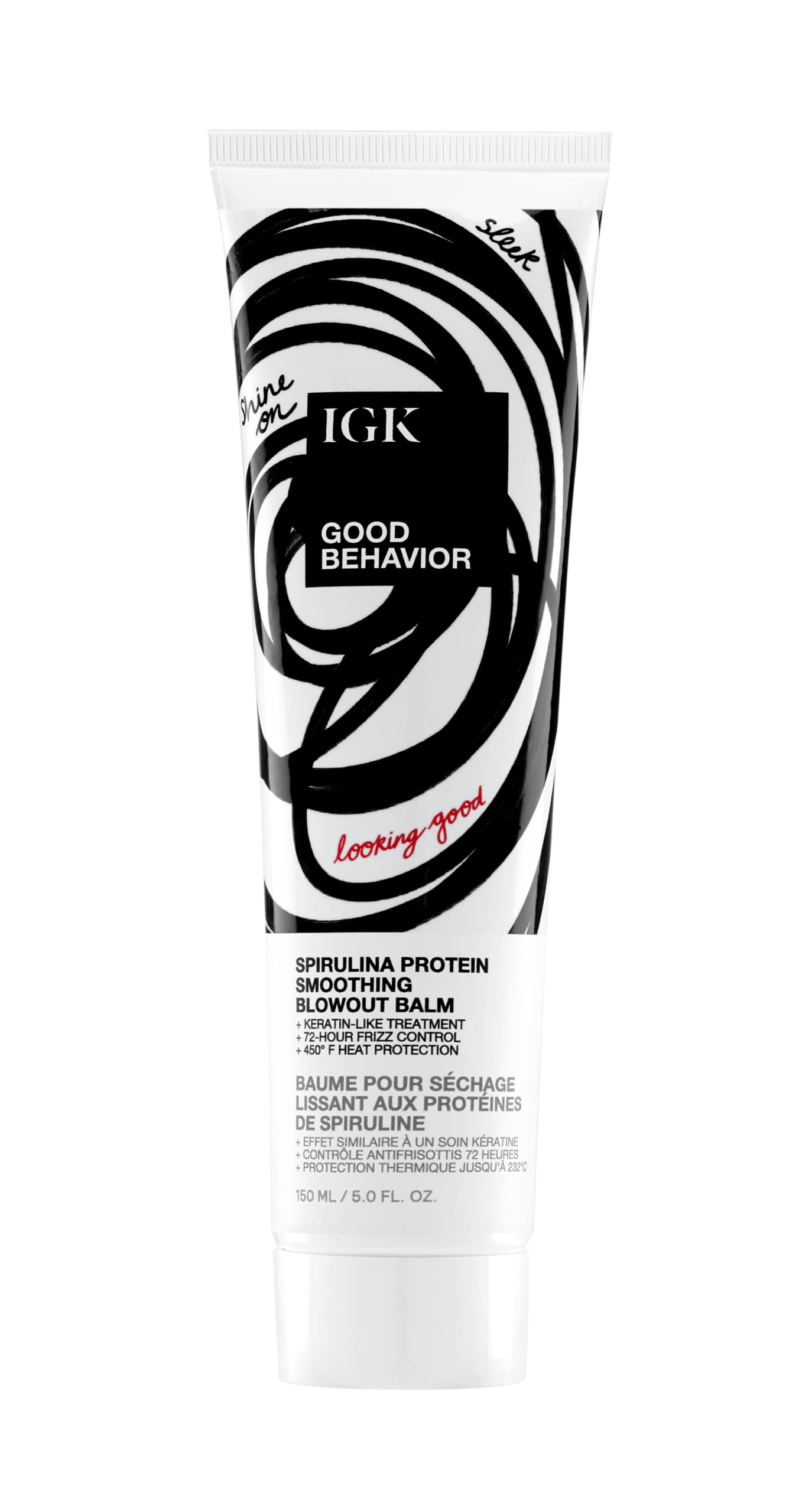 IGK GOOD BEHAVIOR emballage du baume spiruline, prêt pour votre routine capillaire végan.