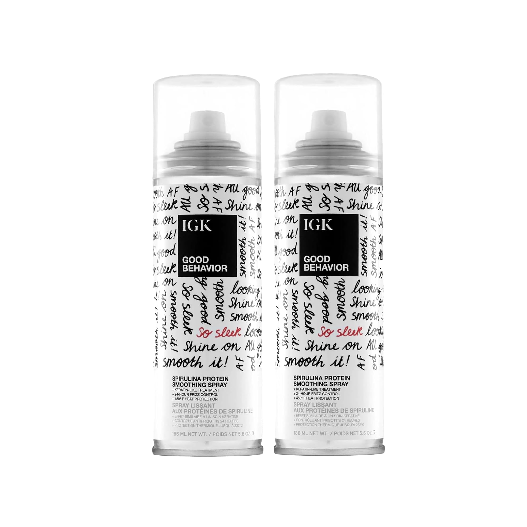 IGK Good Behavior spray: bouteille affichant le flacon, lissage durable et brillance