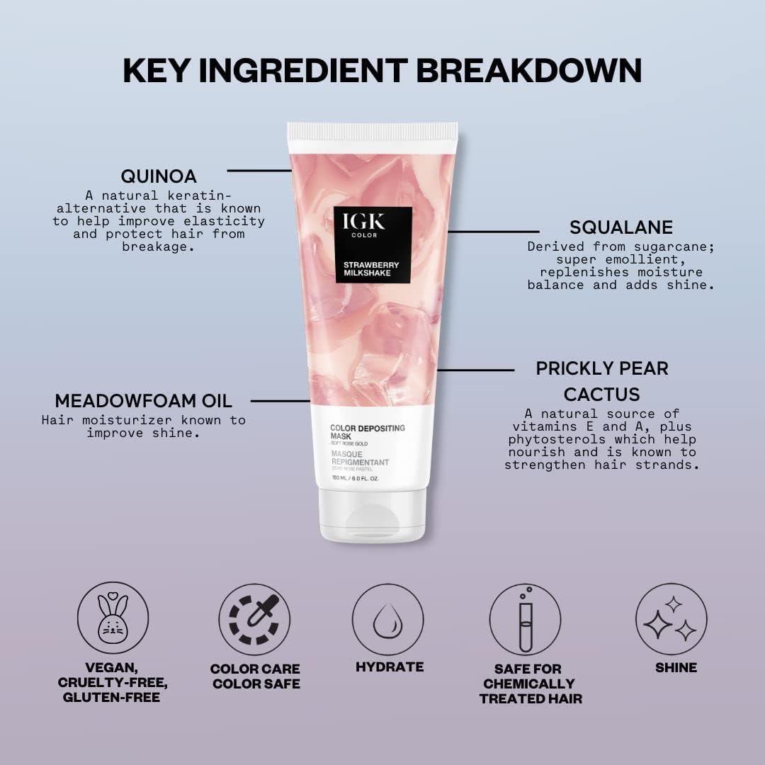 IGK Masque déposant Strawberry Milkshake – résultat doux et hydraté après chaque lavage.