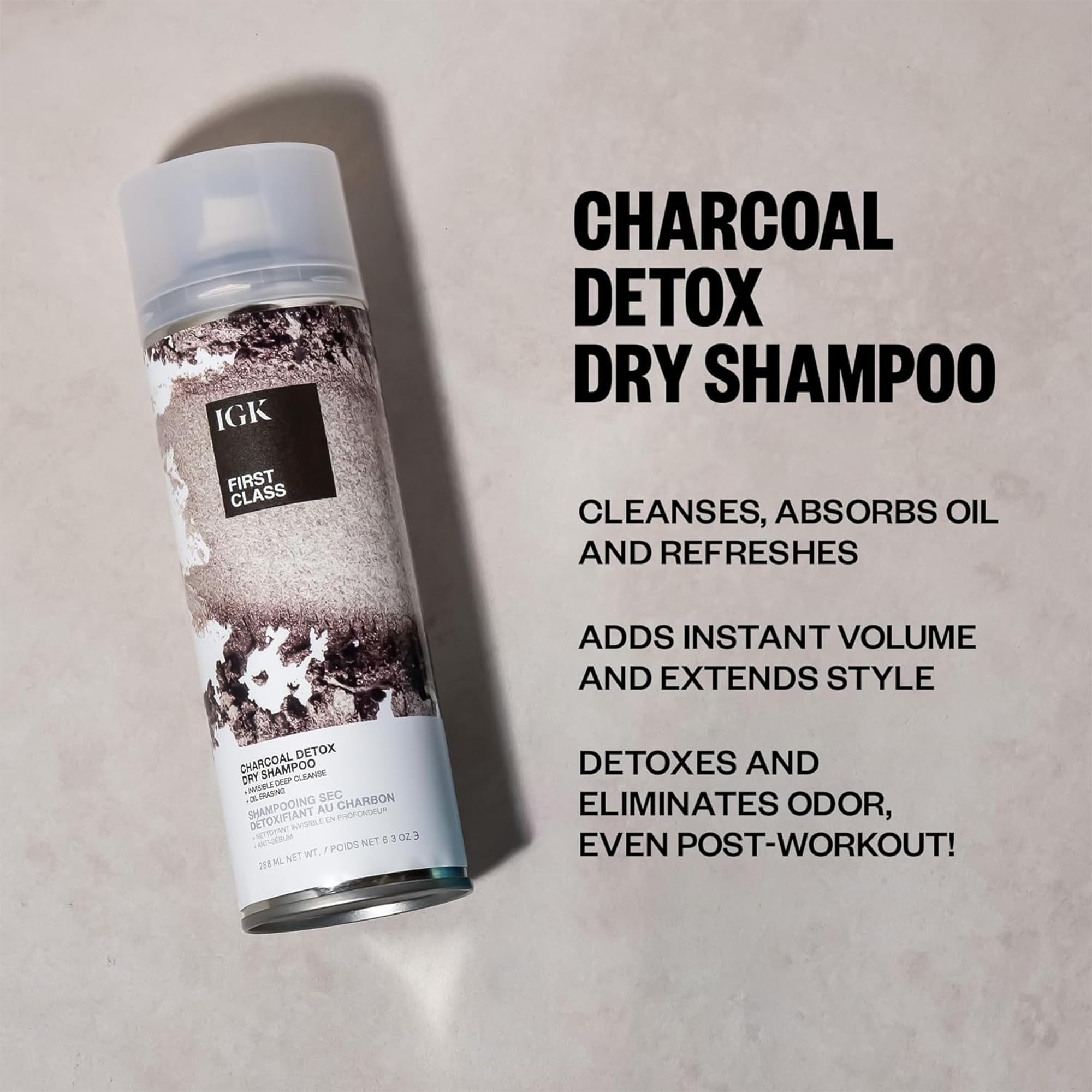 IGK Détox Charbon Première Classe - idéal pour deuxième jour ou retouches coiffure rapides.