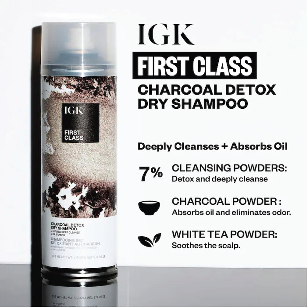 IGK Première Classe Charbon Detox, application facilitée pour cheveux propres et volumineux.