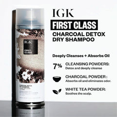 IGK Première Classe Charbon Detox, application facilitée pour cheveux propres et volumineux.