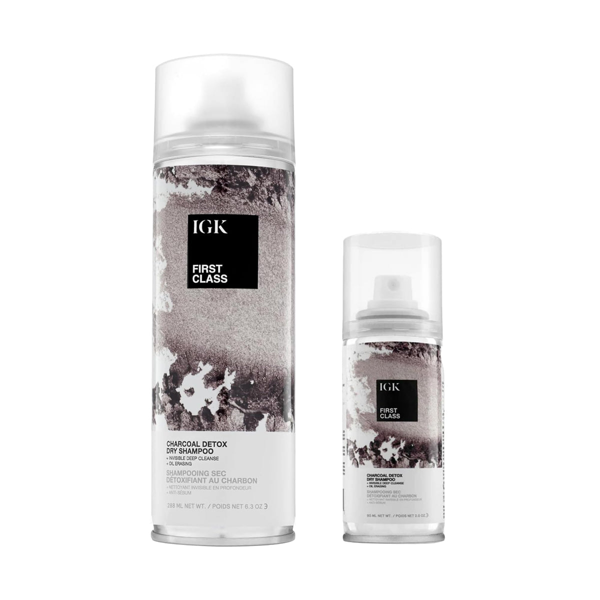 IGK Première Classe Détox Charbon Shampoing Sec – bouteille prête pour rafraîchir les racines rapidement