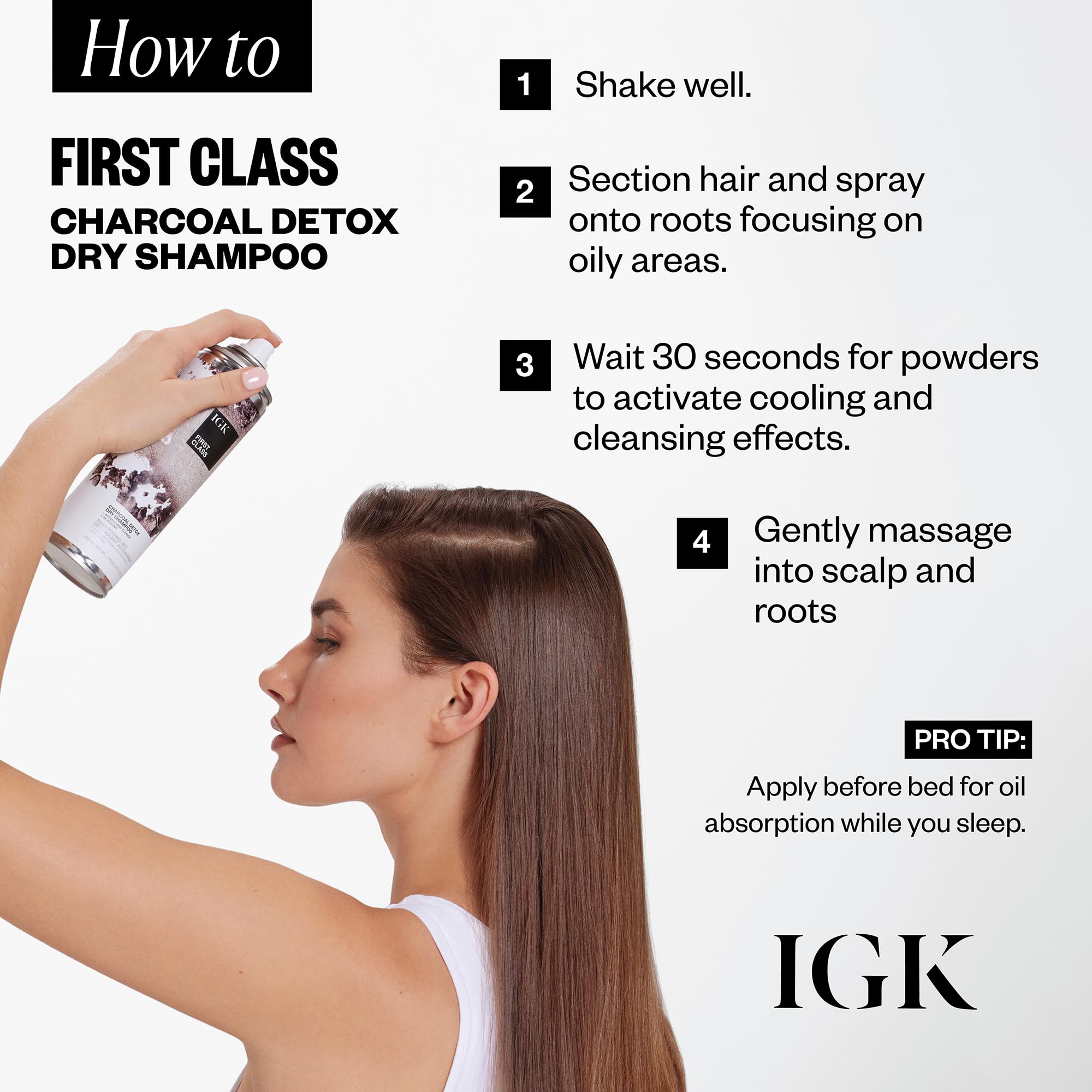 IGK Première Classe Detox Charbon — fini léger et non collant après utilisation.