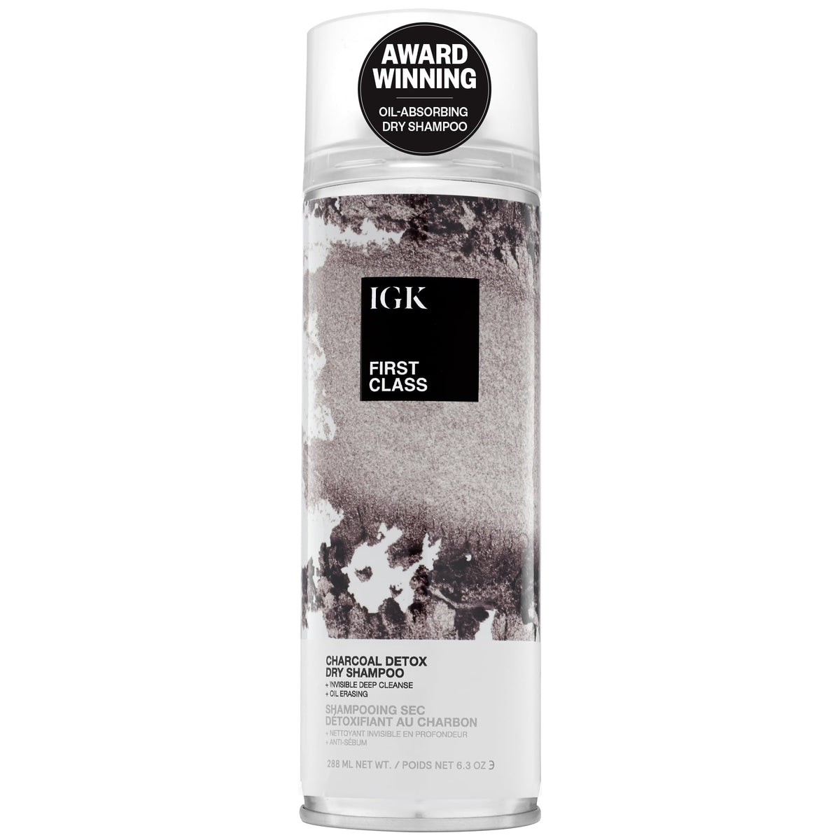IGK Première Classe Detox Charbon — bouteille pratique pour une application rapide.