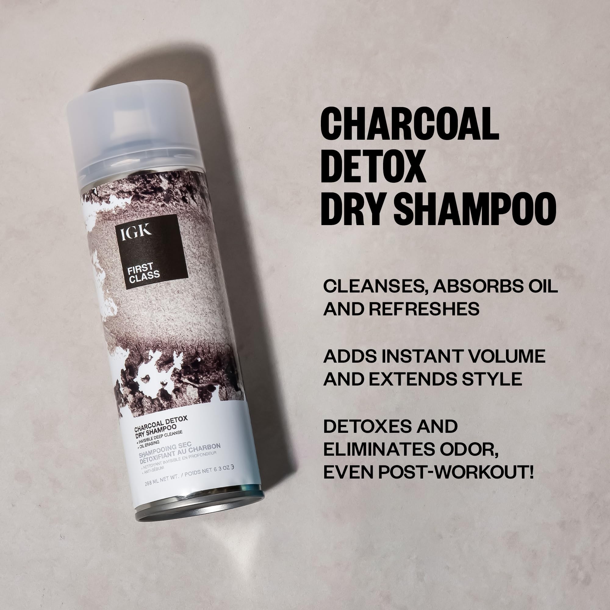 IGK Première Classe Detox Charbon — utilisation rapide pour retouches des cheveux.