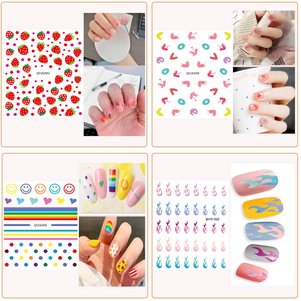 IHUKEIT autocollants ongles coeurs et feuilles, aspect romantique et résistant.