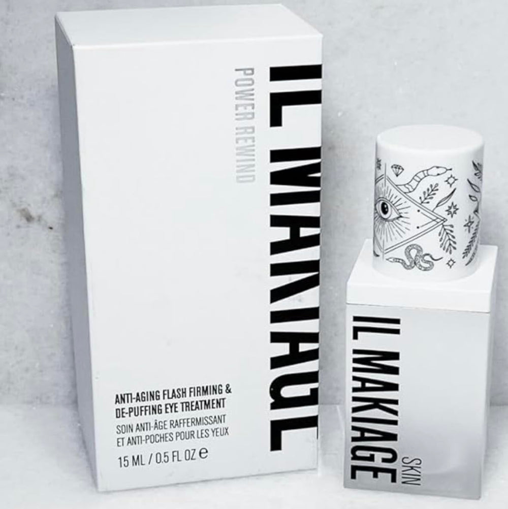 Il Makiage Power Rewind Eye Tightener, bouteille, dégonfle instantanément et lisse le contour des yeux.