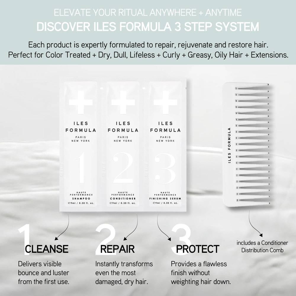 Après-shampoing mini ILES FORMULA, démêlage facile et cheveux plus lisses.