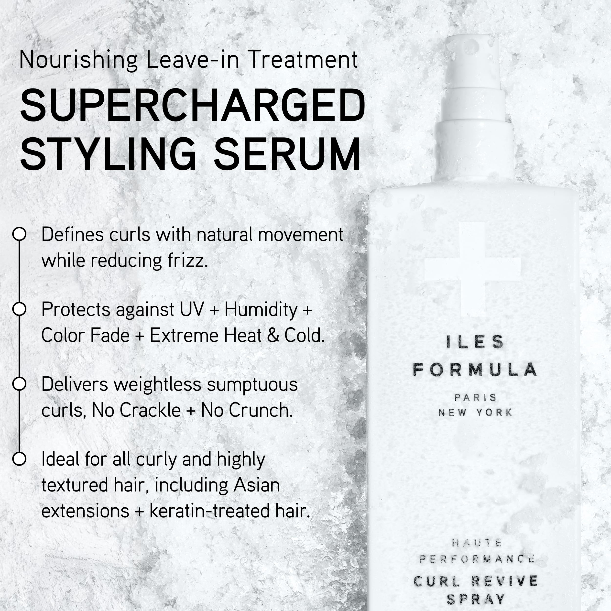 Iles Formula Curl Revive: protection chaleur jusqu'à 450 °F pour des boucles rebondies.