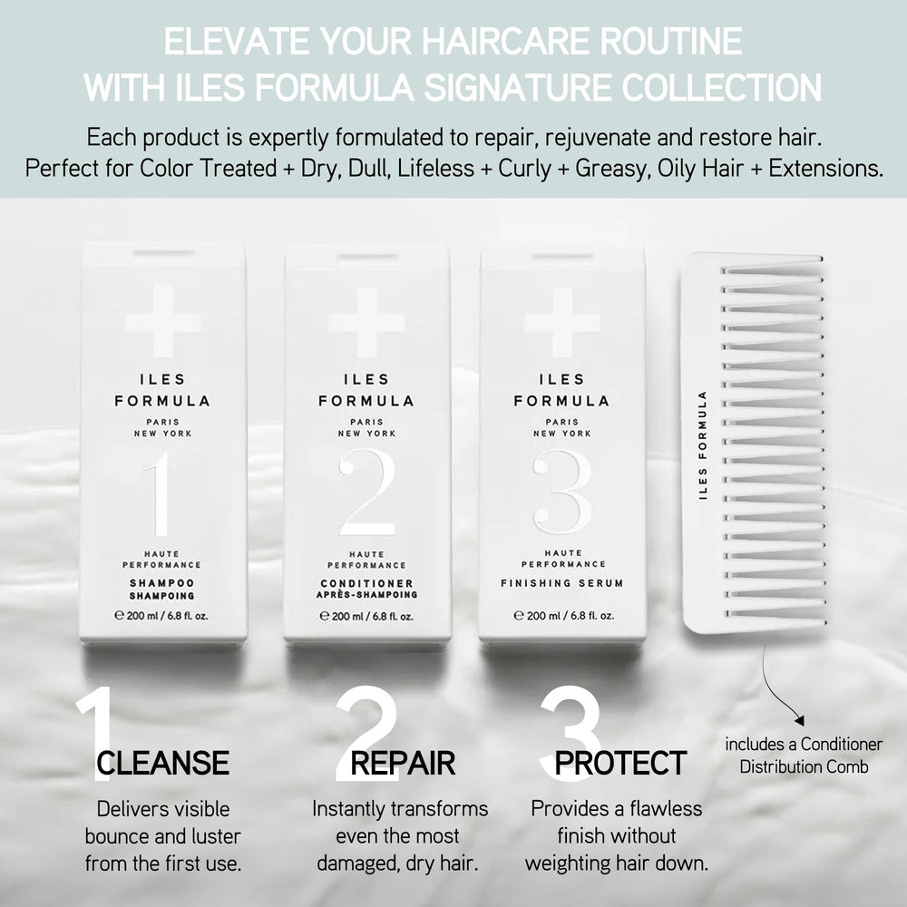 Iles Formula Paris Après-Shampoing Signature – flacon, lisse et démêle les cheveux pour plus de douceur.
