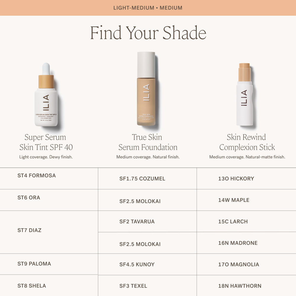 ILIA True Skin Serum Foundation, formule vegan sans cruauté et sans parfum.