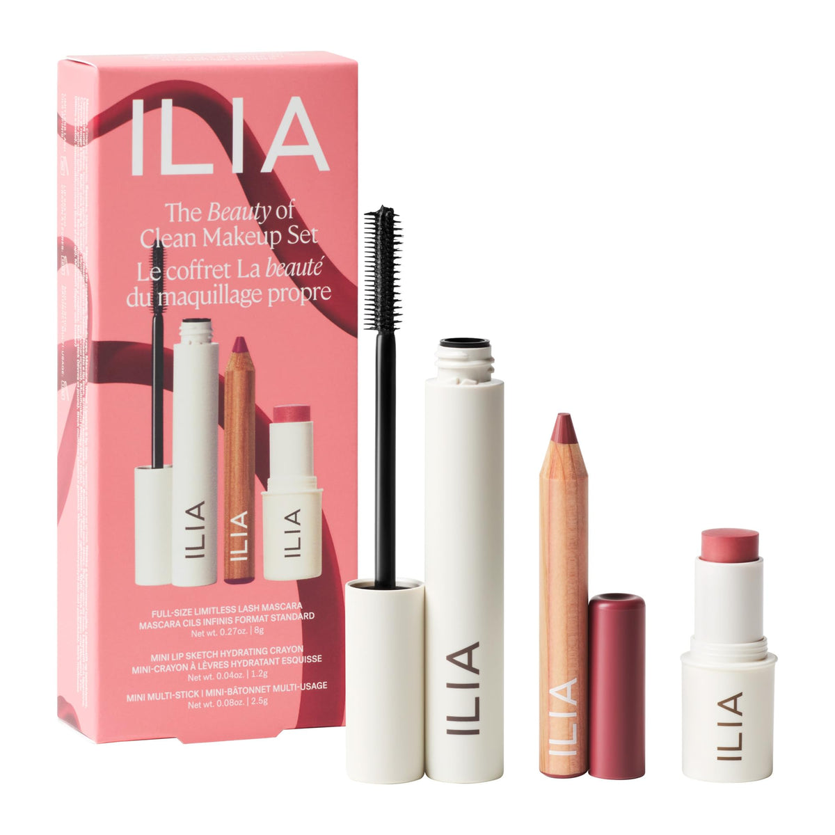 ILIA Limitless Lash Mascara avec brosse double-face pour des cils longs et définis.