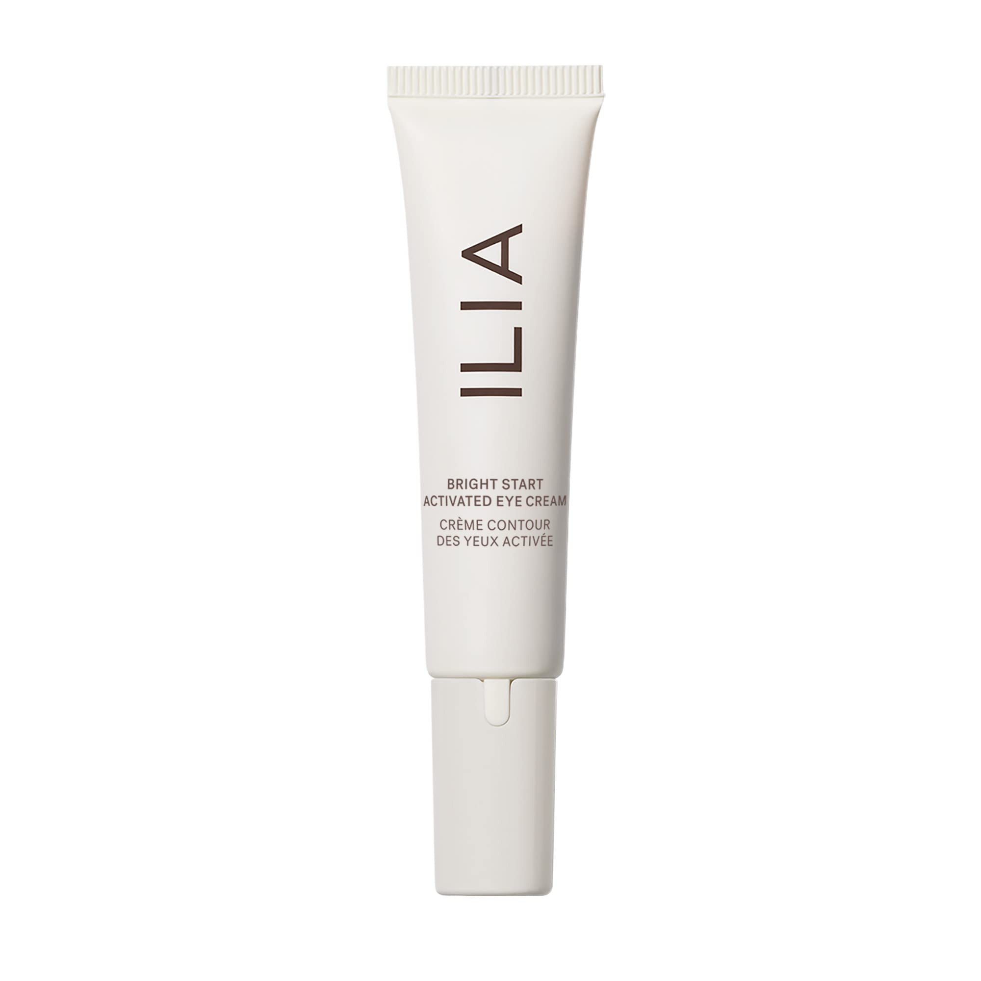 Crème yeux ILIA Bright Start prête pour le maquillage, effet lumière naturelle.