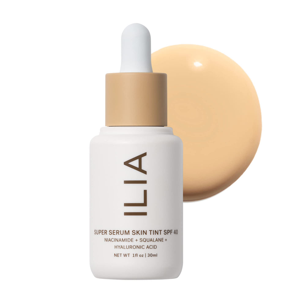 ILIA Super Serum Teint SPF40 : bouteille élégante et protection UV/pollution.