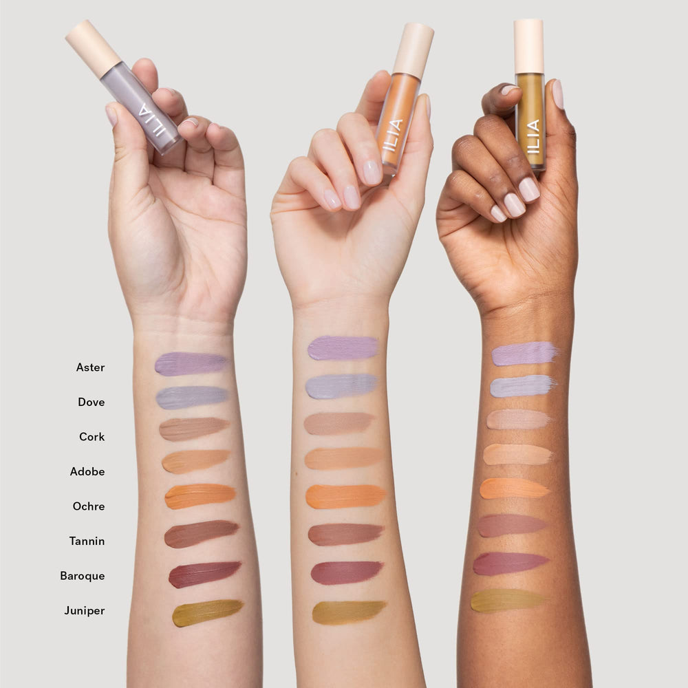 ILIA Matte Liquid Powder Eye Tint, swatch mat avec fini net.
