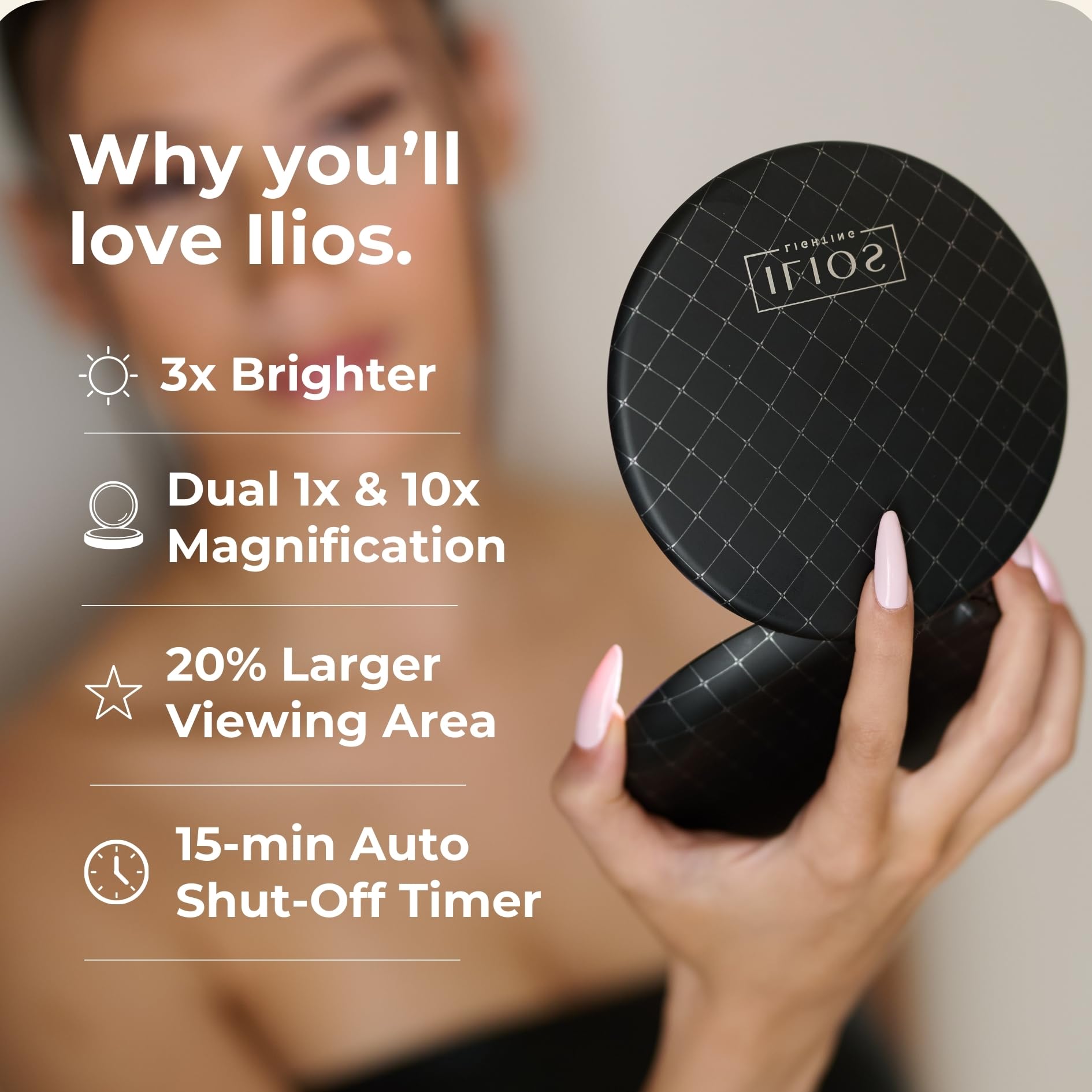 Miroir Ilios Lighting noir à luminosité reglable pour adapter l'éclairage.