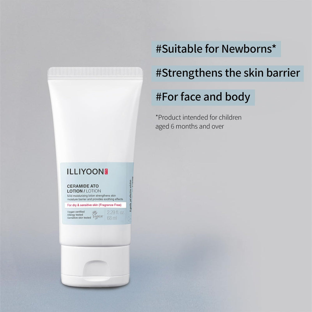 Illiyoon Ato Lotion adaptée pour bébé, douceur cutanée et confort.