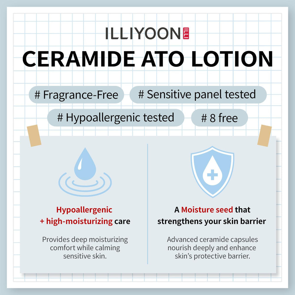 ILLİYOON Ceramide Ato Lotion – texture légère prête à être appliquée sur le visage