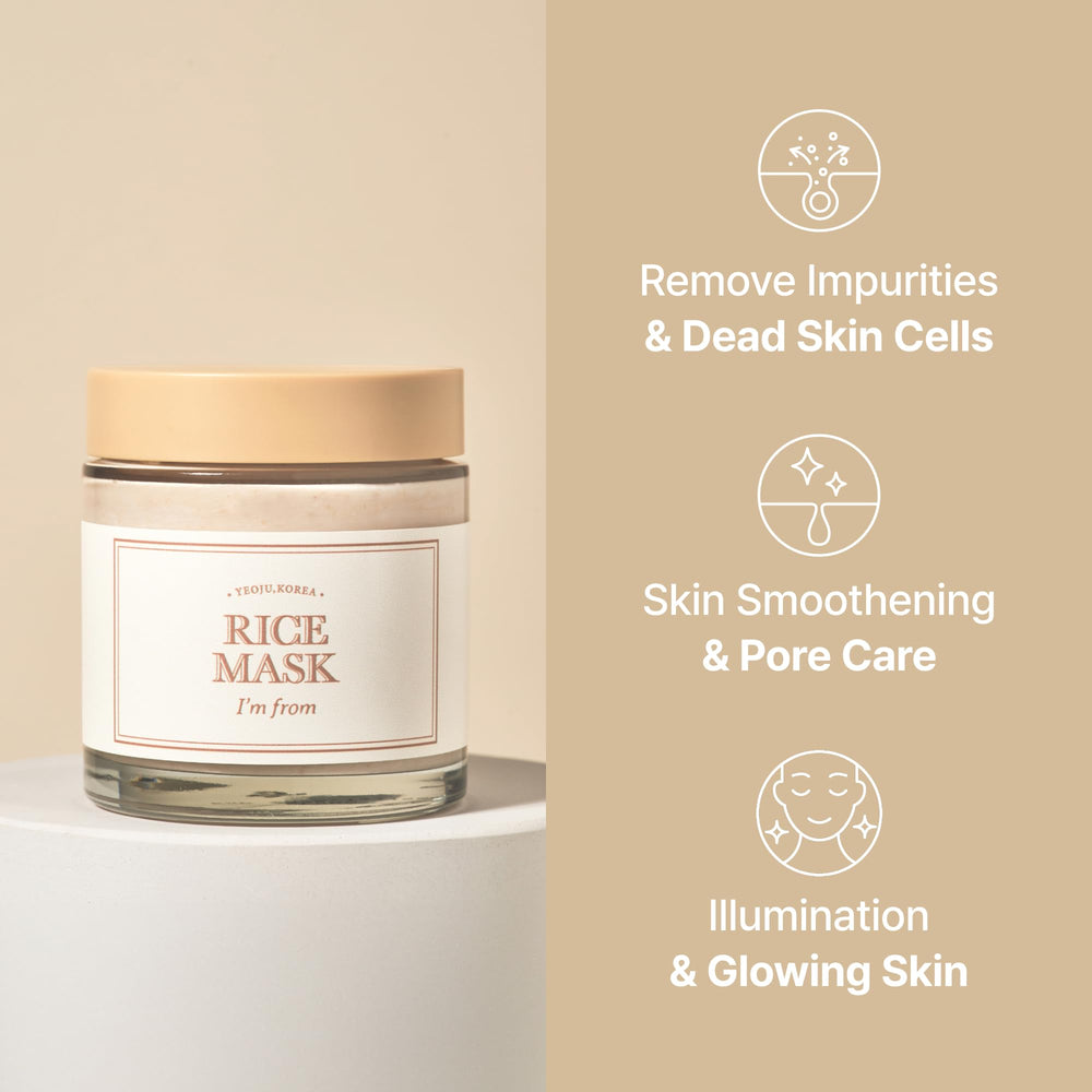 I'm from Masque Riz : application douce exfolie sans irritation.