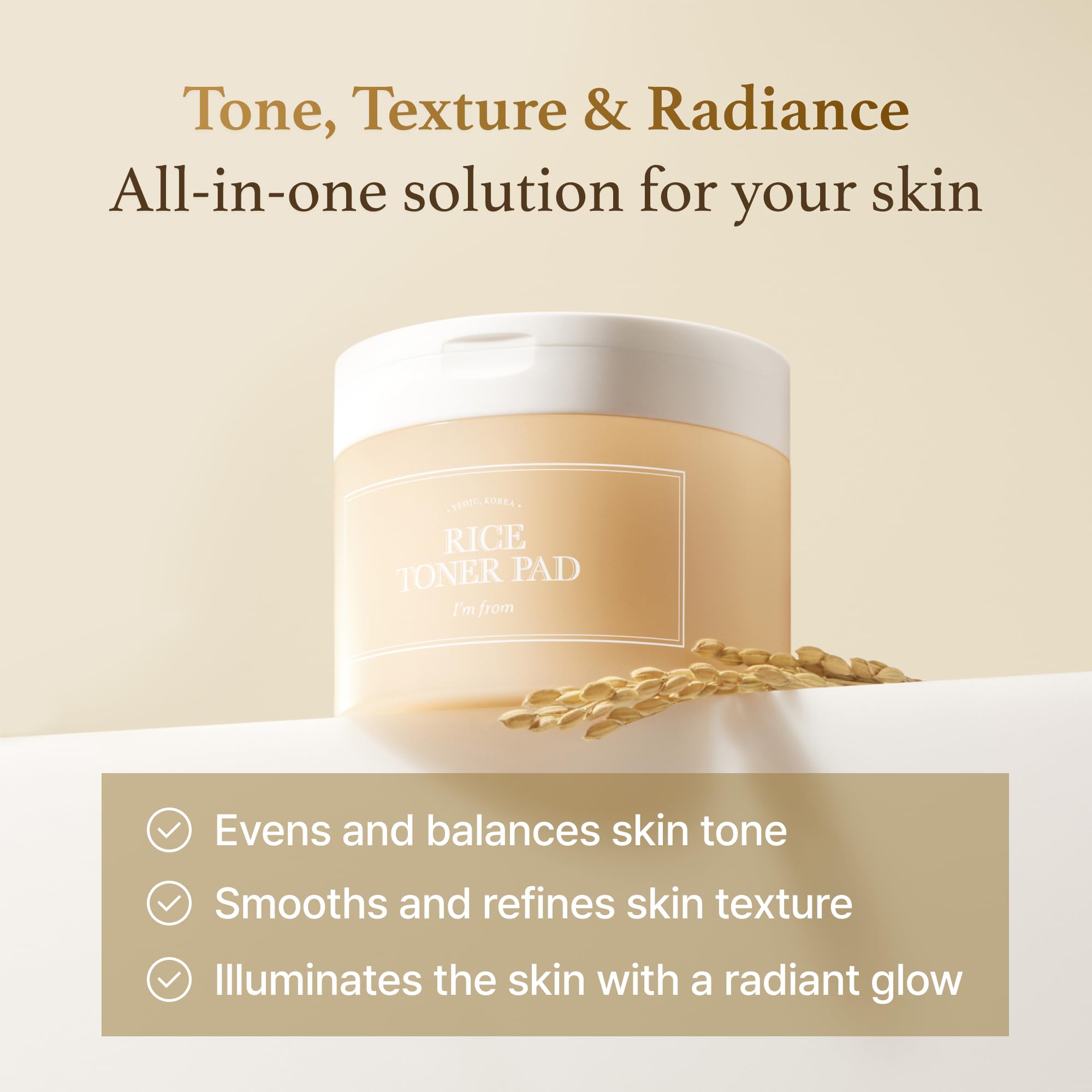Im From Rice Toner Pads formule vegan, douce pour peaux sensibles.
