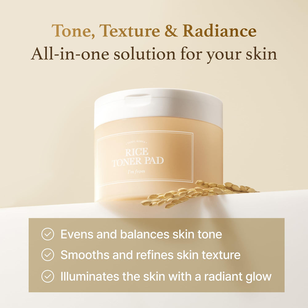 Im From Rice Toner Pads formule vegan, douce pour peaux sensibles.