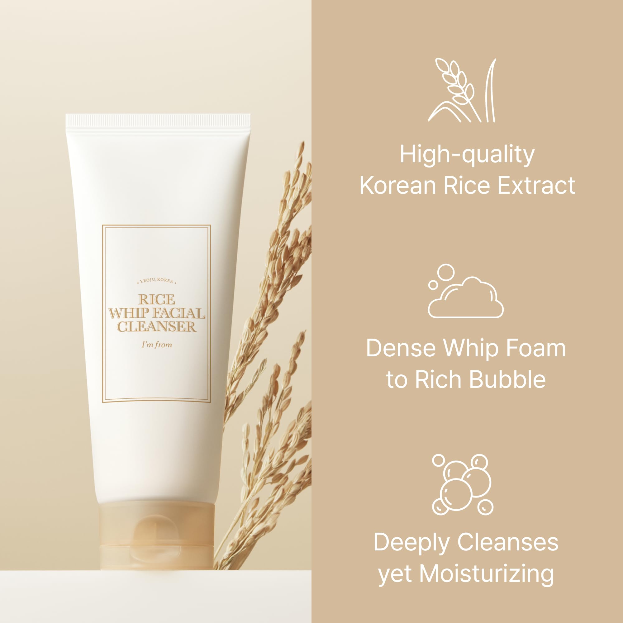 I'm From Rice Whip Nettoyant Visage 150 ml: mousse riche et hydratante.