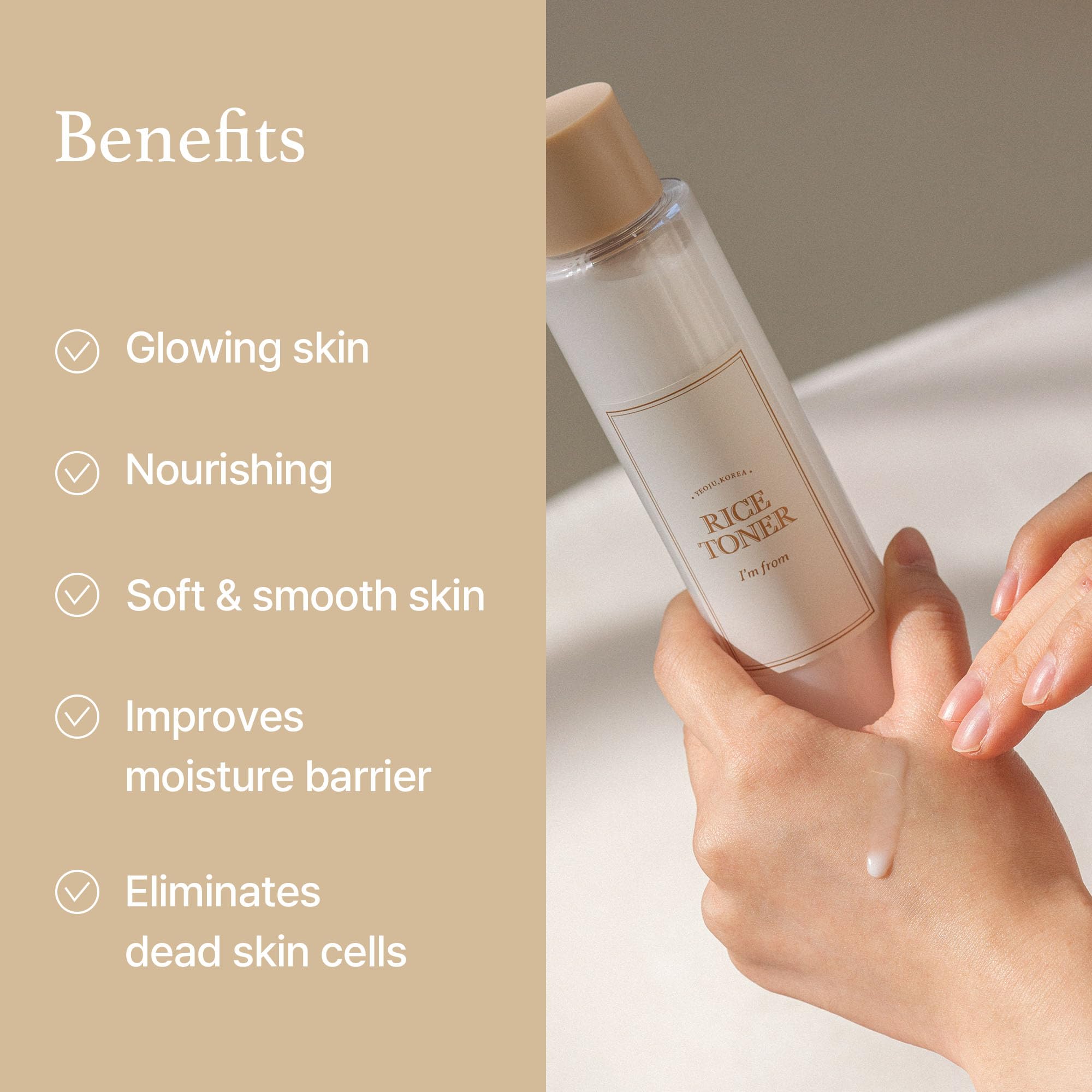 Routine beauté avec tonique riz de la marque I'm from, texture bi-phasée pour hydratation renforcée.