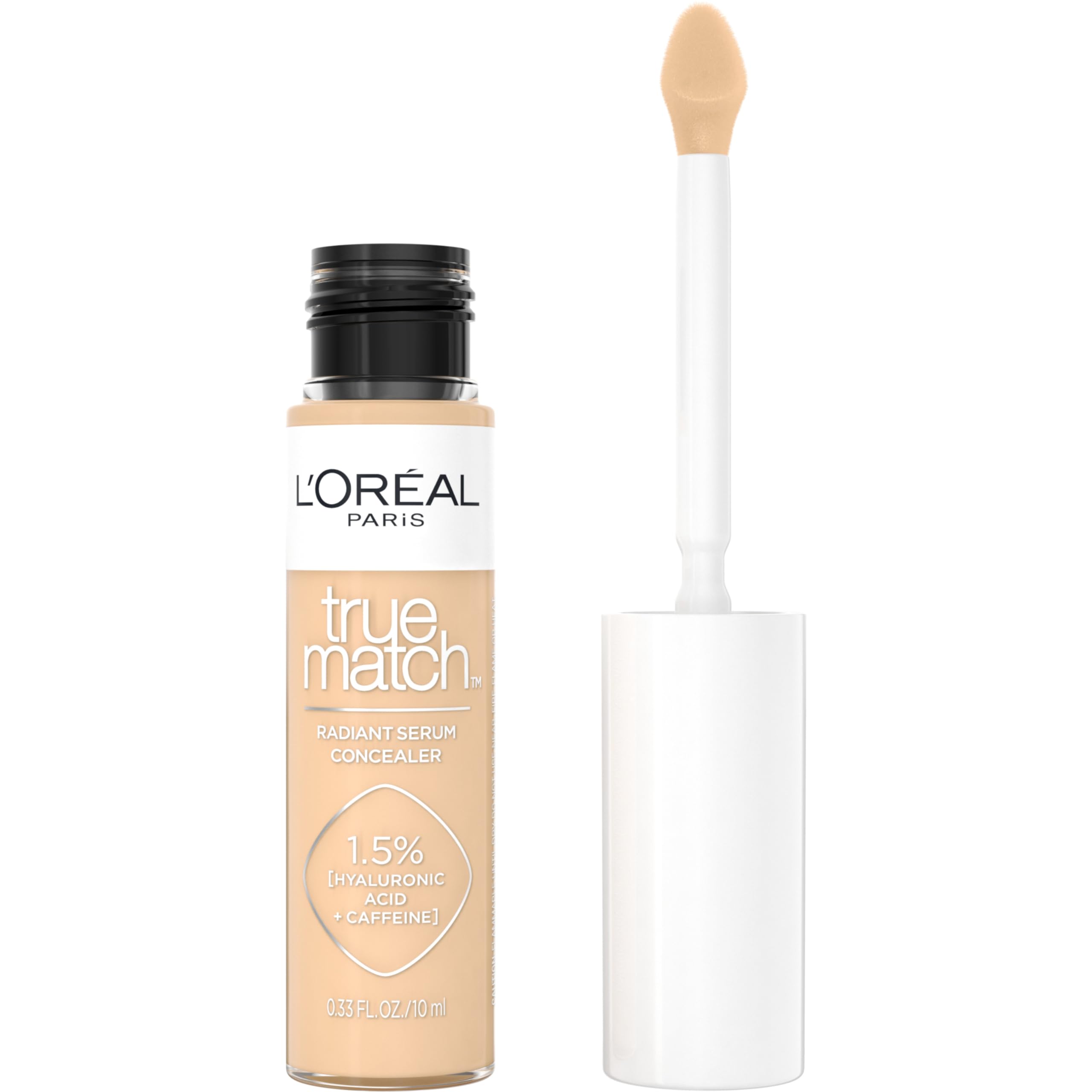 L’Oréal Paris True Match Radiant Serum Concealer – Anti-cernes lumineux avec 1,5% acide hyaluronique et caféine, Teinte W4, 9,3 ml
