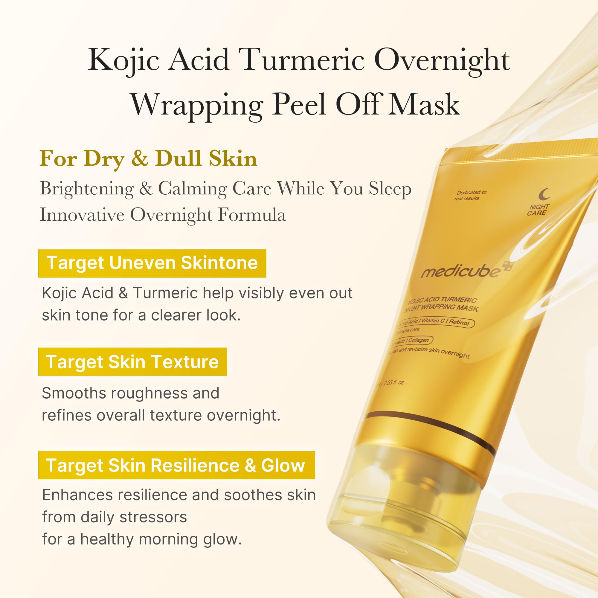 Medicube Masque enveloppant nocturne à l’acide kojique et curcuma – Éclat et peau lumineuse au réveil