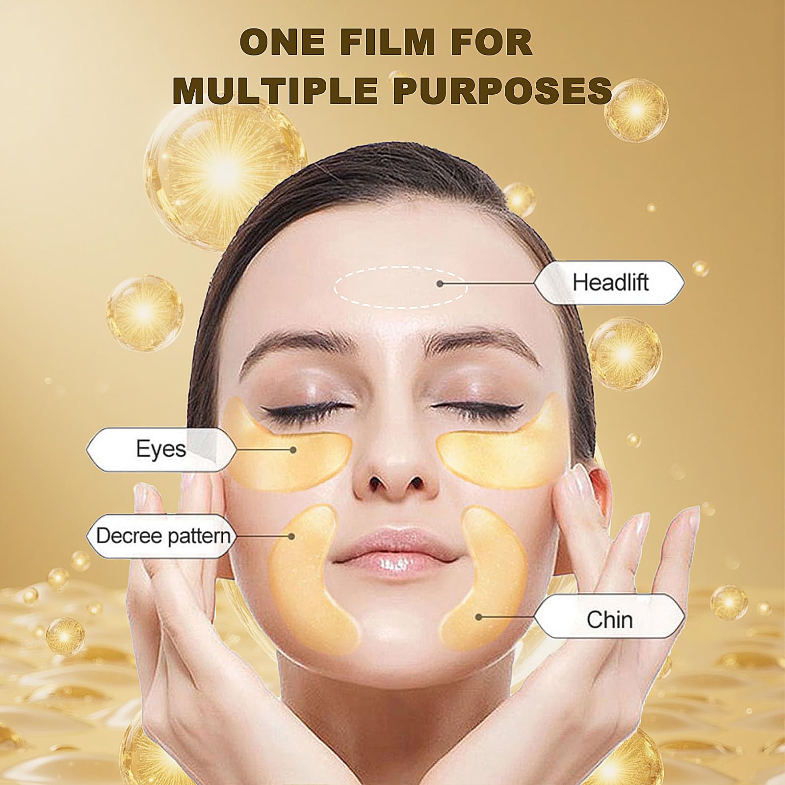 Eqimznv — 32 Paires Masques Yeux & Lèvres, Gel 24K Cristal, Hydratation et Ridules