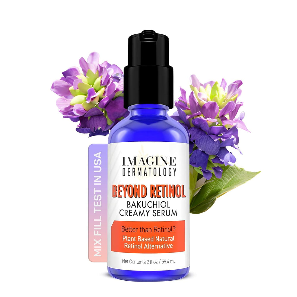 Imagine Dermatology Bakuchiol flacon bleu pompe, douceur anti-âge pour la peau.