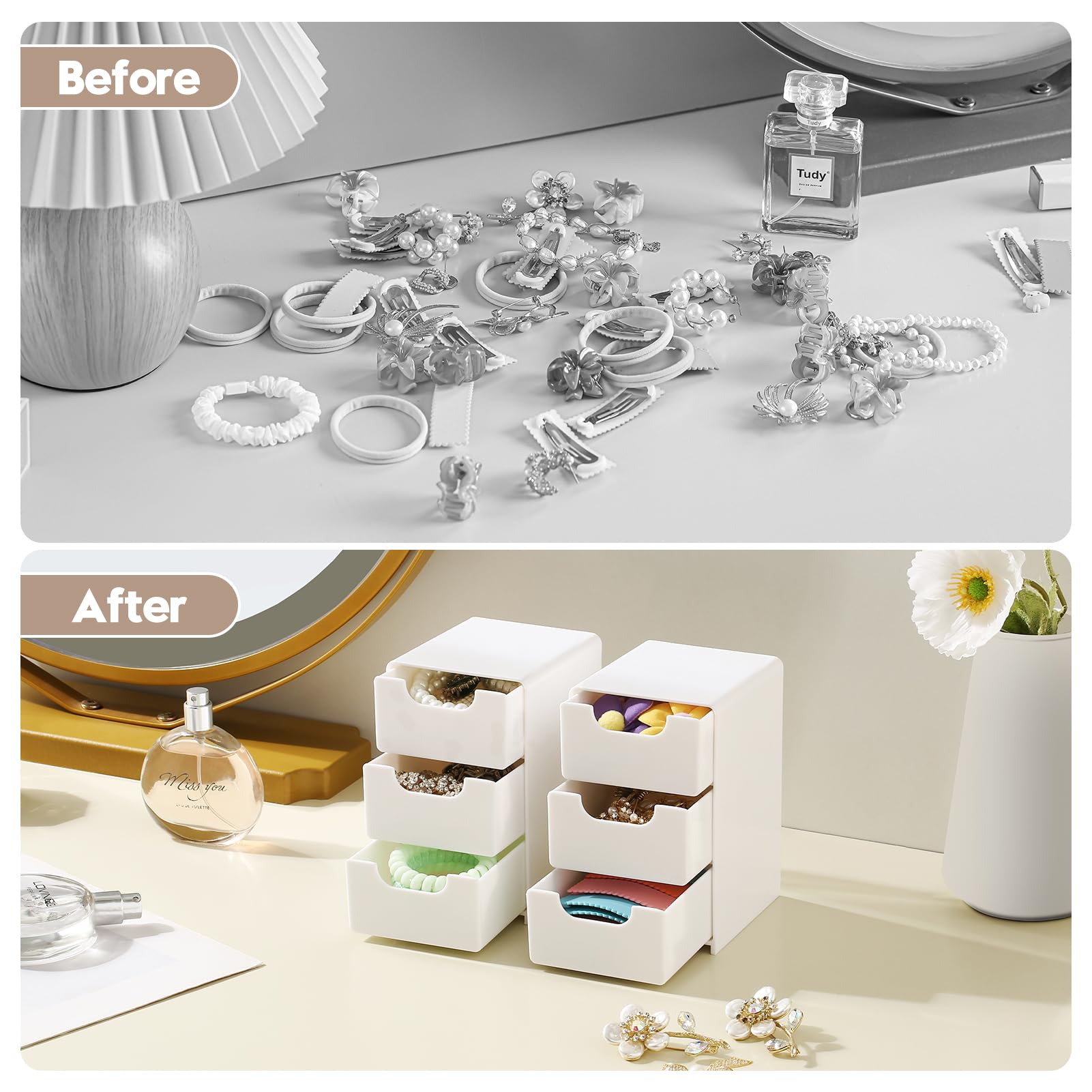 Imakmasion organise les accessoires cheveux tels que pinces et élastiques.