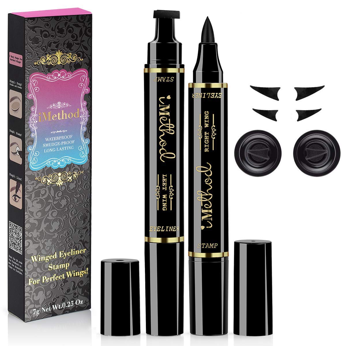 iMethod Eyeliner Stamp on left eye for precise, symmetrical winged liner.